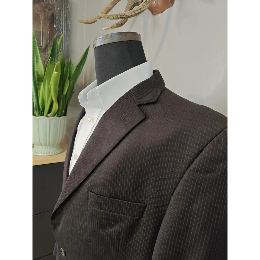 Jack Victor Mens Wool Sports Coat 44L Brown Stripe Canada 2 Button Blazer